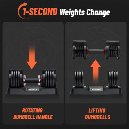 25/55 lbs Pair Adjustable Dumbbell Set, Adiust Dumbbell Weight for Exercises Pair Dumbbells for Men and Women in Home