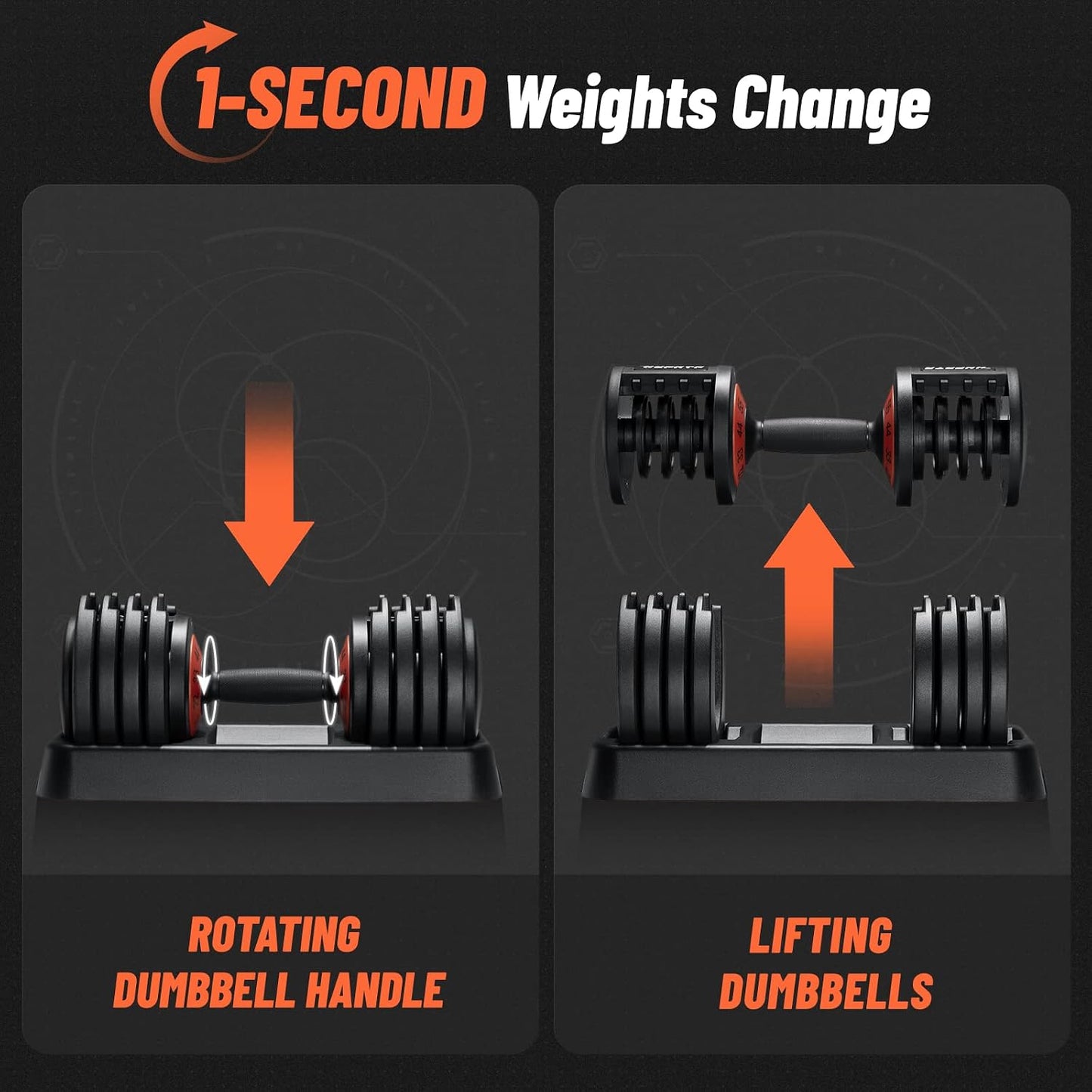 25/55 lbs Pair Adjustable Dumbbell Set, Adiust Dumbbell Weight for Exercises Pair Dumbbells for Men and Women in Home