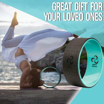 Yoga Wheel with Beginners Guide & Yoga Strap - Back Pain and Tension Relief. Comfy Roller for Stretching, Increase Flexibility. Home Exercise Kit. Ideal for Women Yogis. Improve your Posture.