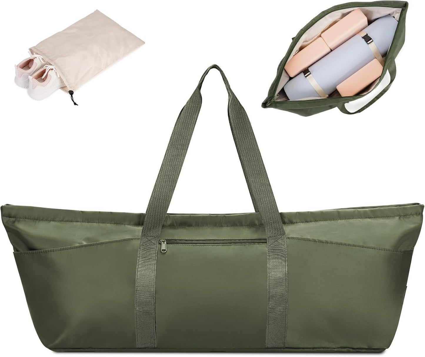 Large Yoga Mat Bag Trolley Sleeve Gym Carrier Shoe Bag Wet Pocket | water-resistant fabric, large capacity,wide full-zip opening,separate shoe bag,2 yoga mat holder straps,multi-pocket storage