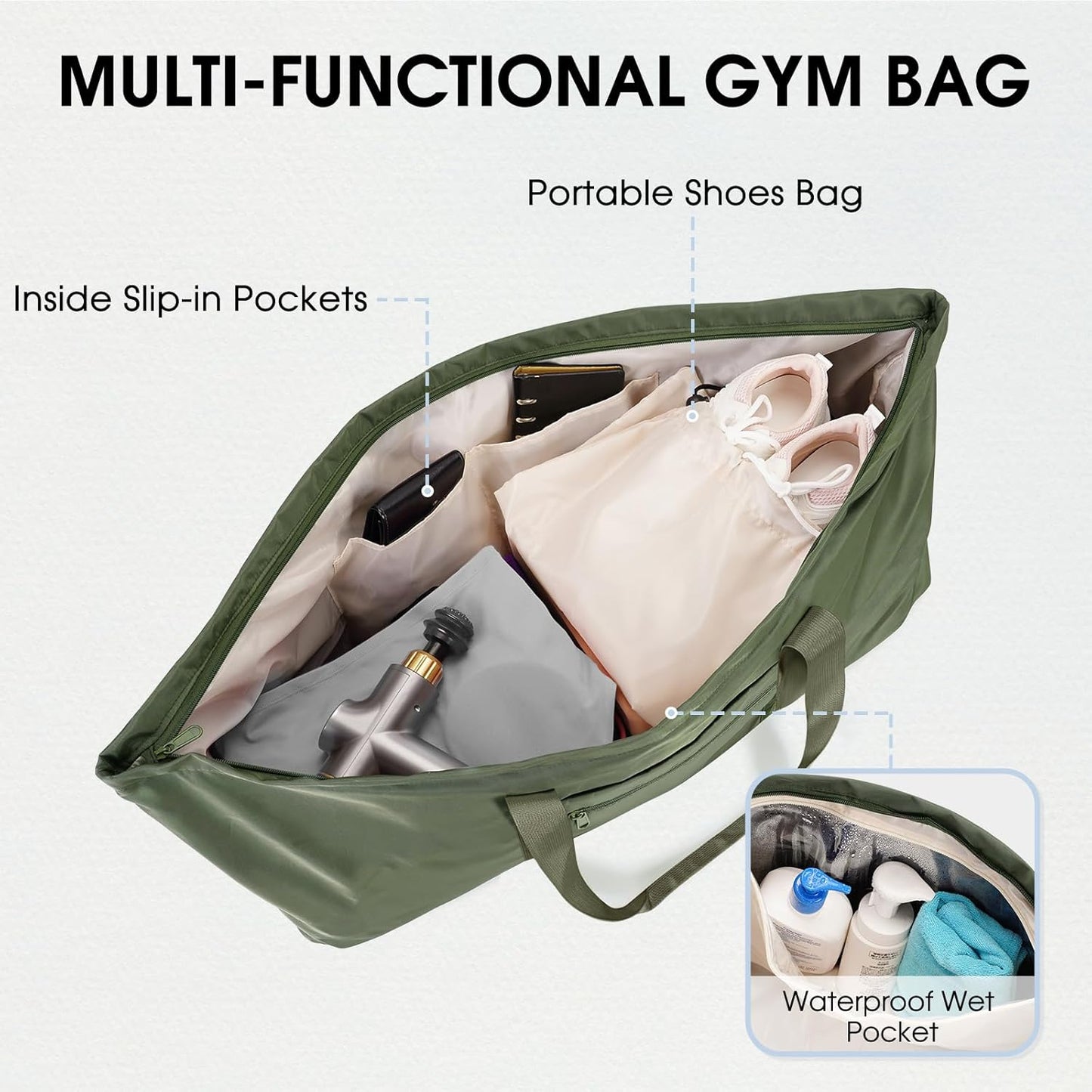 Large Yoga Mat Bag Trolley Sleeve Gym Carrier Shoe Bag Wet Pocket | water-resistant fabric, large capacity,wide full-zip opening,separate shoe bag,2 yoga mat holder straps,multi-pocket storage