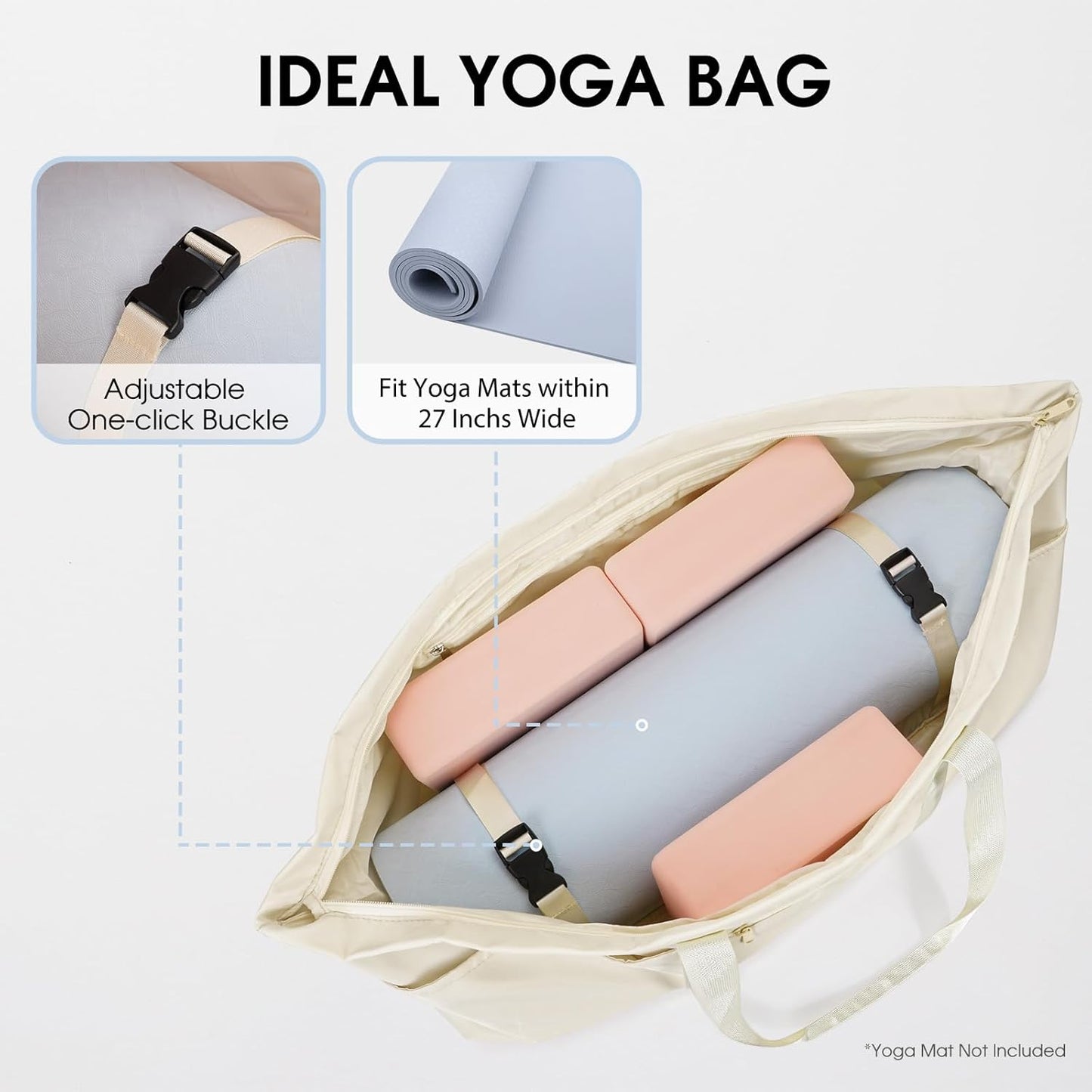 Large Yoga Mat Bag Trolley Sleeve Gym Carrier Shoe Bag Wet Pocket | water-resistant fabric, large capacity,wide full-zip opening,separate shoe bag,2 yoga mat holder straps,multi-pocket storage
