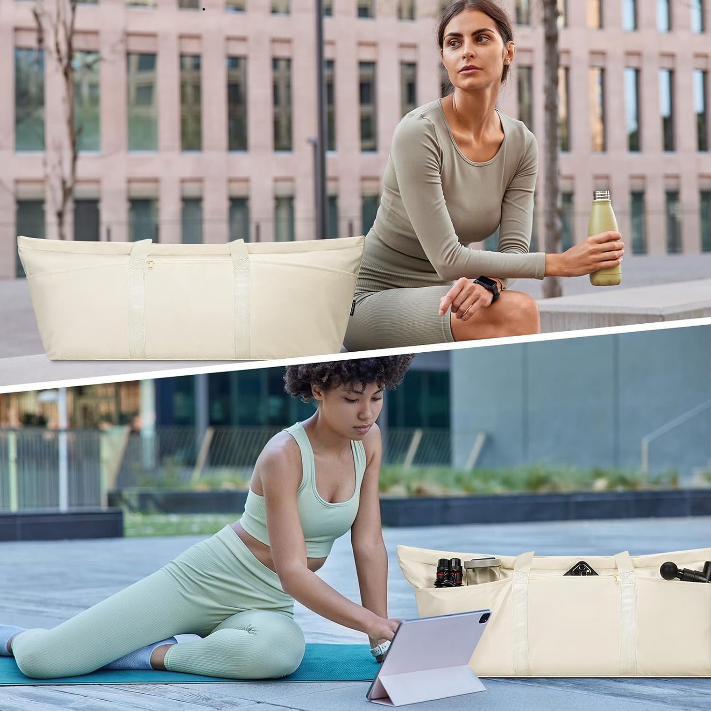 Large Yoga Mat Bag Trolley Sleeve Gym Carrier Shoe Bag Wet Pocket | water-resistant fabric, large capacity,wide full-zip opening,separate shoe bag,2 yoga mat holder straps,multi-pocket storage