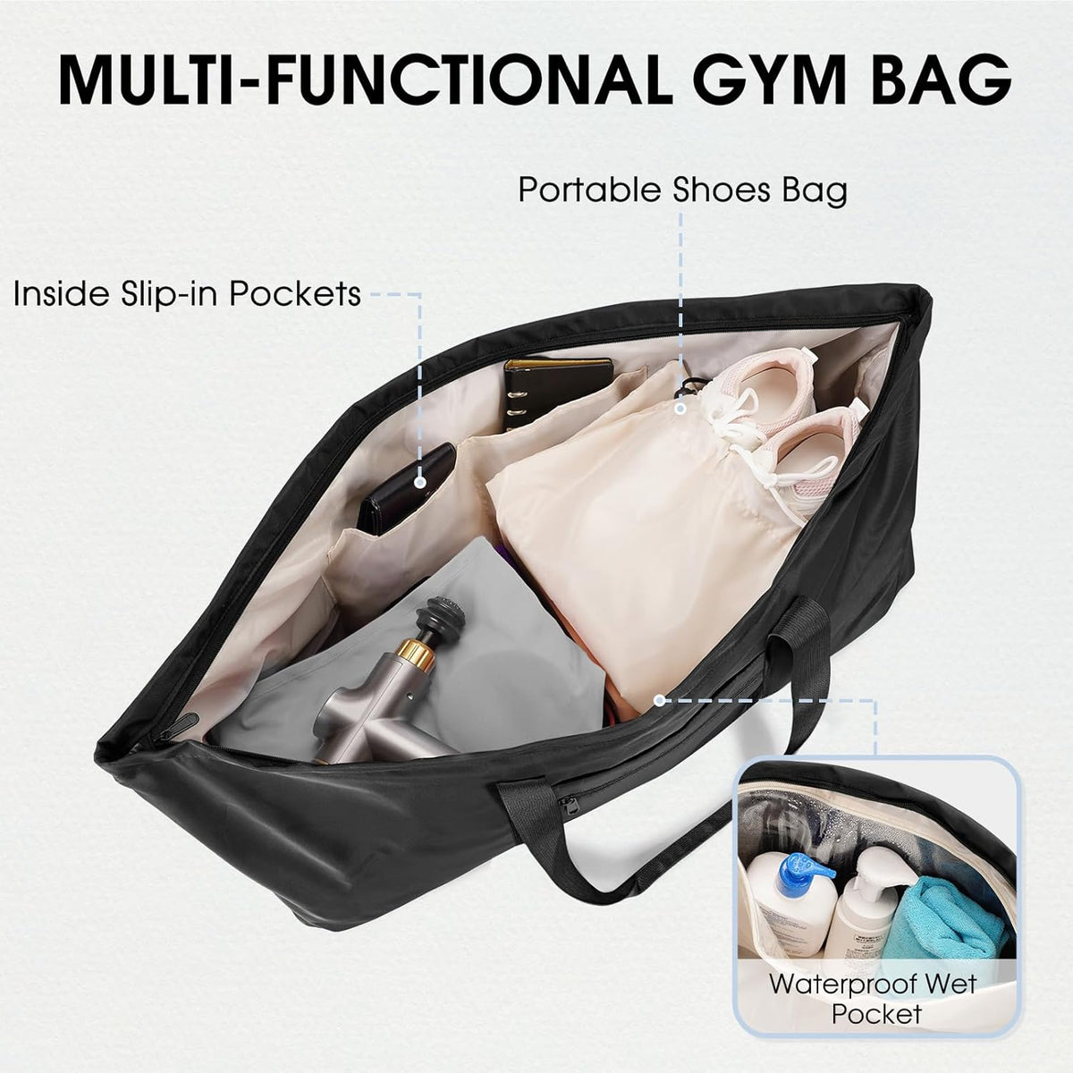 Large Yoga Mat Bag Trolley Sleeve Gym Carrier Shoe Bag Wet Pocket | water-resistant fabric, large capacity,wide full-zip opening,separate shoe bag,2 yoga mat holder straps,multi-pocket storage