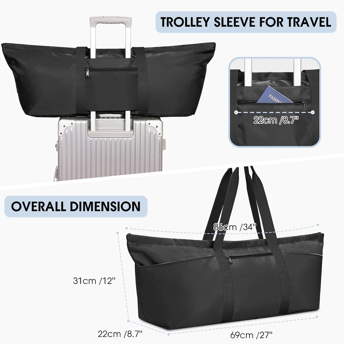 Large Yoga Mat Bag Trolley Sleeve Gym Carrier Shoe Bag Wet Pocket | water-resistant fabric, large capacity,wide full-zip opening,separate shoe bag,2 yoga mat holder straps,multi-pocket storage