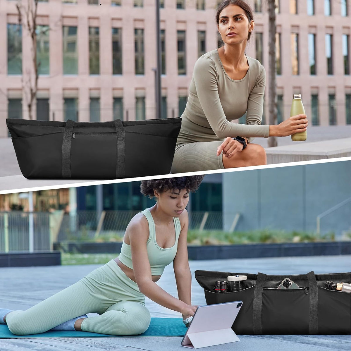 Large Yoga Mat Bag Trolley Sleeve Gym Carrier Shoe Bag Wet Pocket | water-resistant fabric, large capacity,wide full-zip opening,separate shoe bag,2 yoga mat holder straps,multi-pocket storage