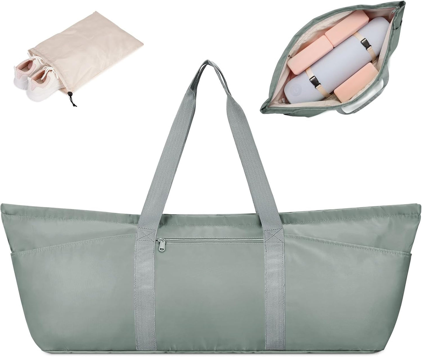 Large Yoga Mat Bag Trolley Sleeve Gym Carrier Shoe Bag Wet Pocket | water-resistant fabric, large capacity,wide full-zip opening,separate shoe bag,2 yoga mat holder straps,multi-pocket storage