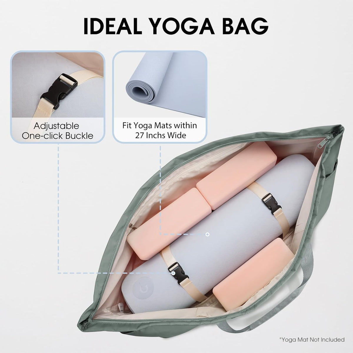 Large Yoga Mat Bag Trolley Sleeve Gym Carrier Shoe Bag Wet Pocket | water-resistant fabric, large capacity,wide full-zip opening,separate shoe bag,2 yoga mat holder straps,multi-pocket storage