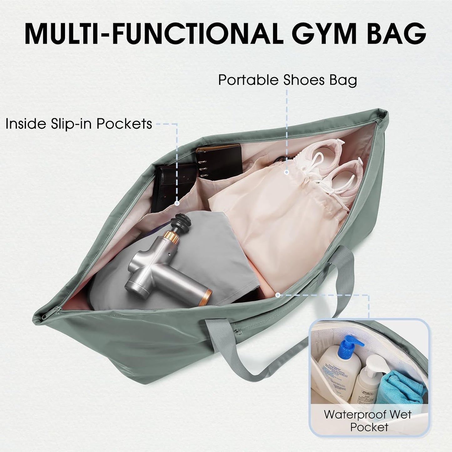Large Yoga Mat Bag Trolley Sleeve Gym Carrier Shoe Bag Wet Pocket | water-resistant fabric, large capacity,wide full-zip opening,separate shoe bag,2 yoga mat holder straps,multi-pocket storage