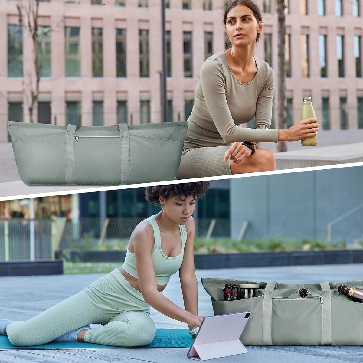 Large Yoga Mat Bag Trolley Sleeve Gym Carrier Shoe Bag Wet Pocket | water-resistant fabric, large capacity,wide full-zip opening,separate shoe bag,2 yoga mat holder straps,multi-pocket storage