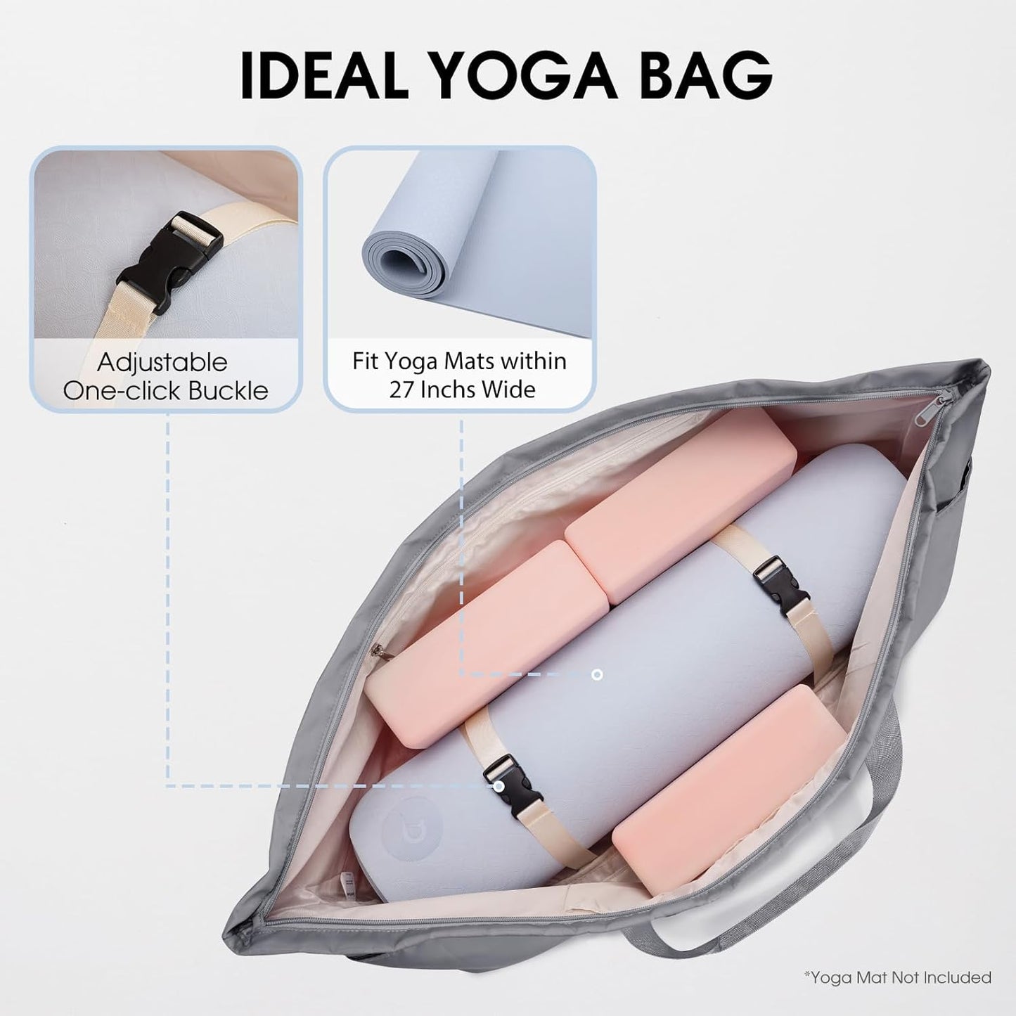Large Yoga Mat Bag Trolley Sleeve Gym Carrier Shoe Bag Wet Pocket | water-resistant fabric, large capacity,wide full-zip opening,separate shoe bag,2 yoga mat holder straps,multi-pocket storage