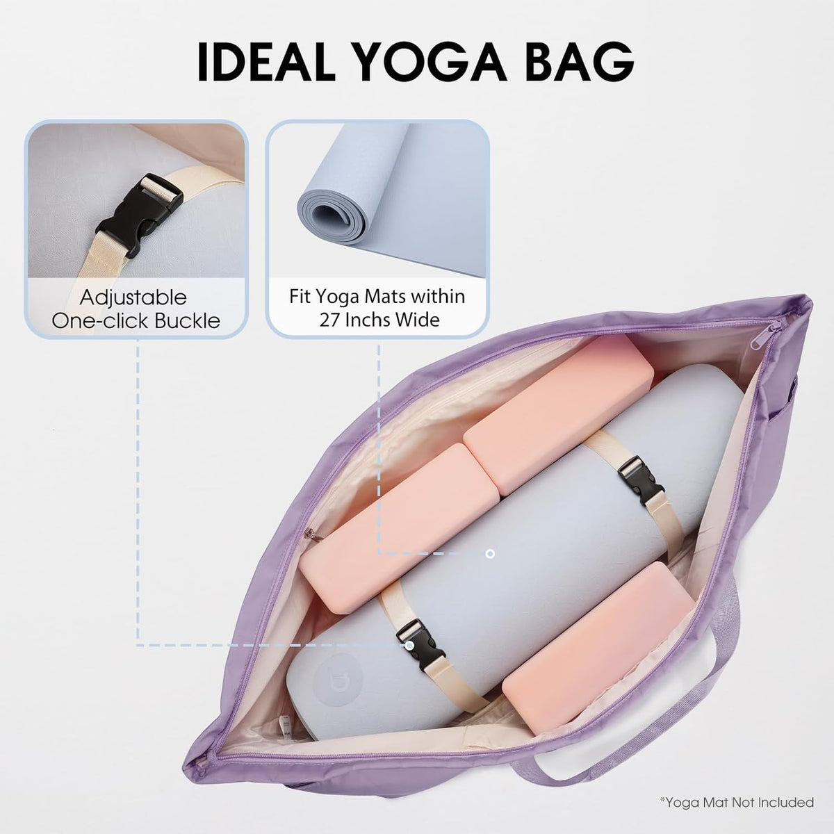 Large Yoga Mat Bag Trolley Sleeve Gym Carrier Shoe Bag Wet Pocket | water-resistant fabric, large capacity,wide full-zip opening,separate shoe bag,2 yoga mat holder straps,multi-pocket storage