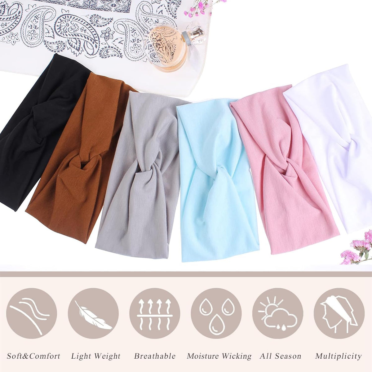 3Pcs Headbands for Women Workout, Women's Fashion Non Slip Moisture Wicking Sweatband for Sports Athletic Yoga Headband