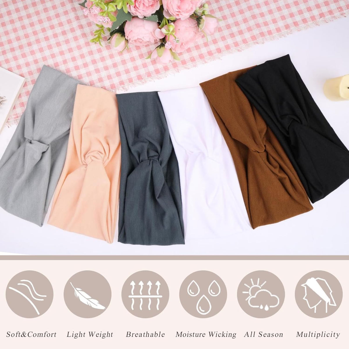 3Pcs Headbands for Women Workout, Women's Fashion Non Slip Moisture Wicking Sweatband for Sports Athletic Yoga Headband