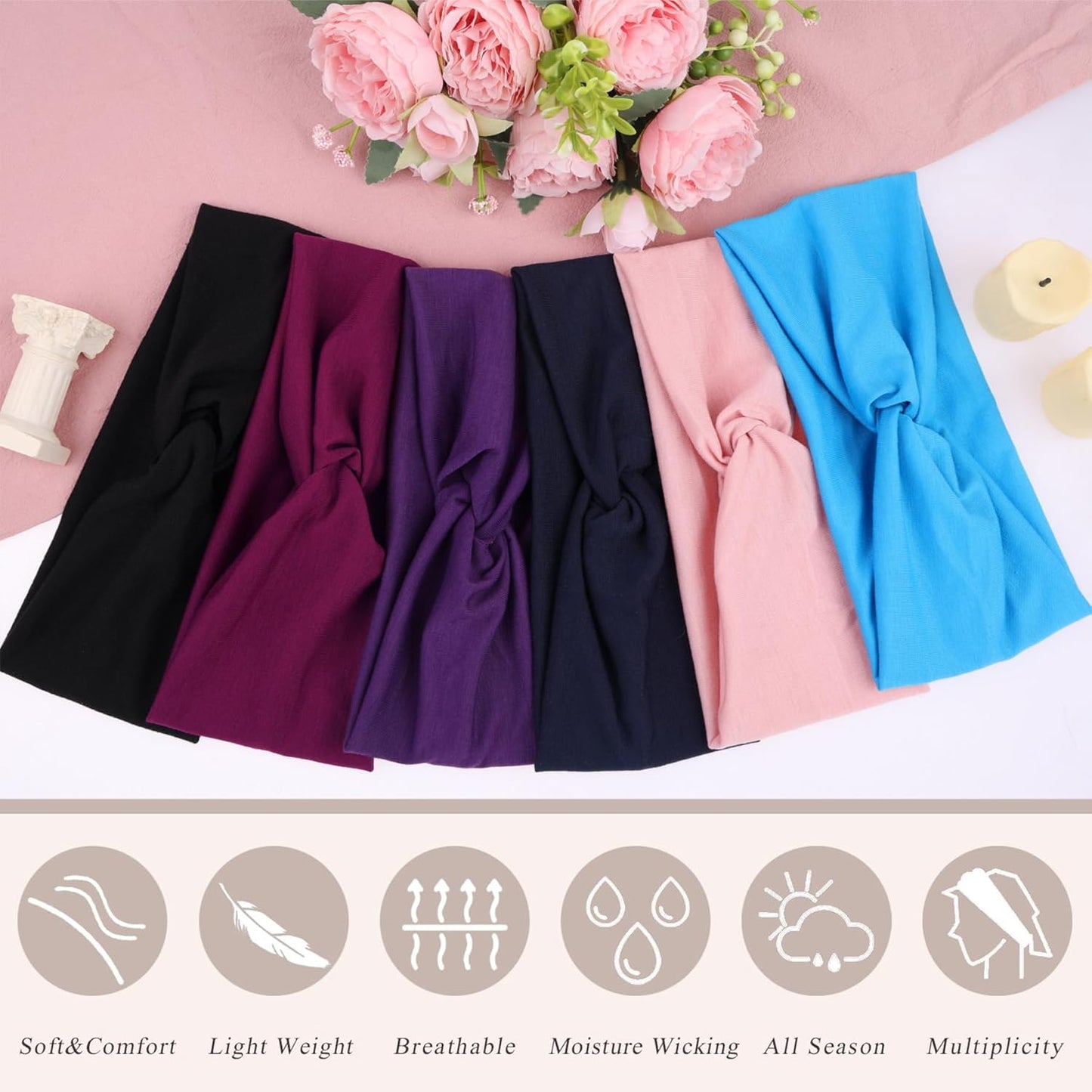 3Pcs Headbands for Women Workout, Women's Fashion Non Slip Moisture Wicking Sweatband for Sports Athletic Yoga Headband