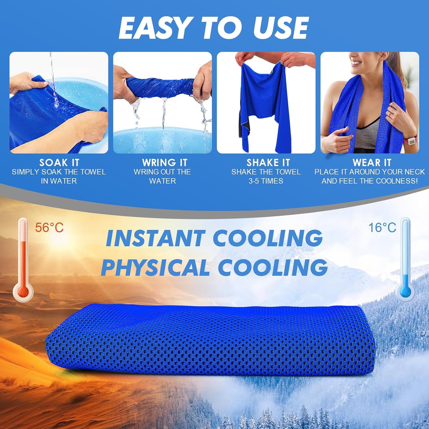 Cooling Towels for Neck and Face - 4 Pack 47x12 Inch Ice Cold Microfiber Towels, Soft & Breathable Cooling Towel for Hot Weather, Sports, Yoga, Workout, Running, Golf, Camping