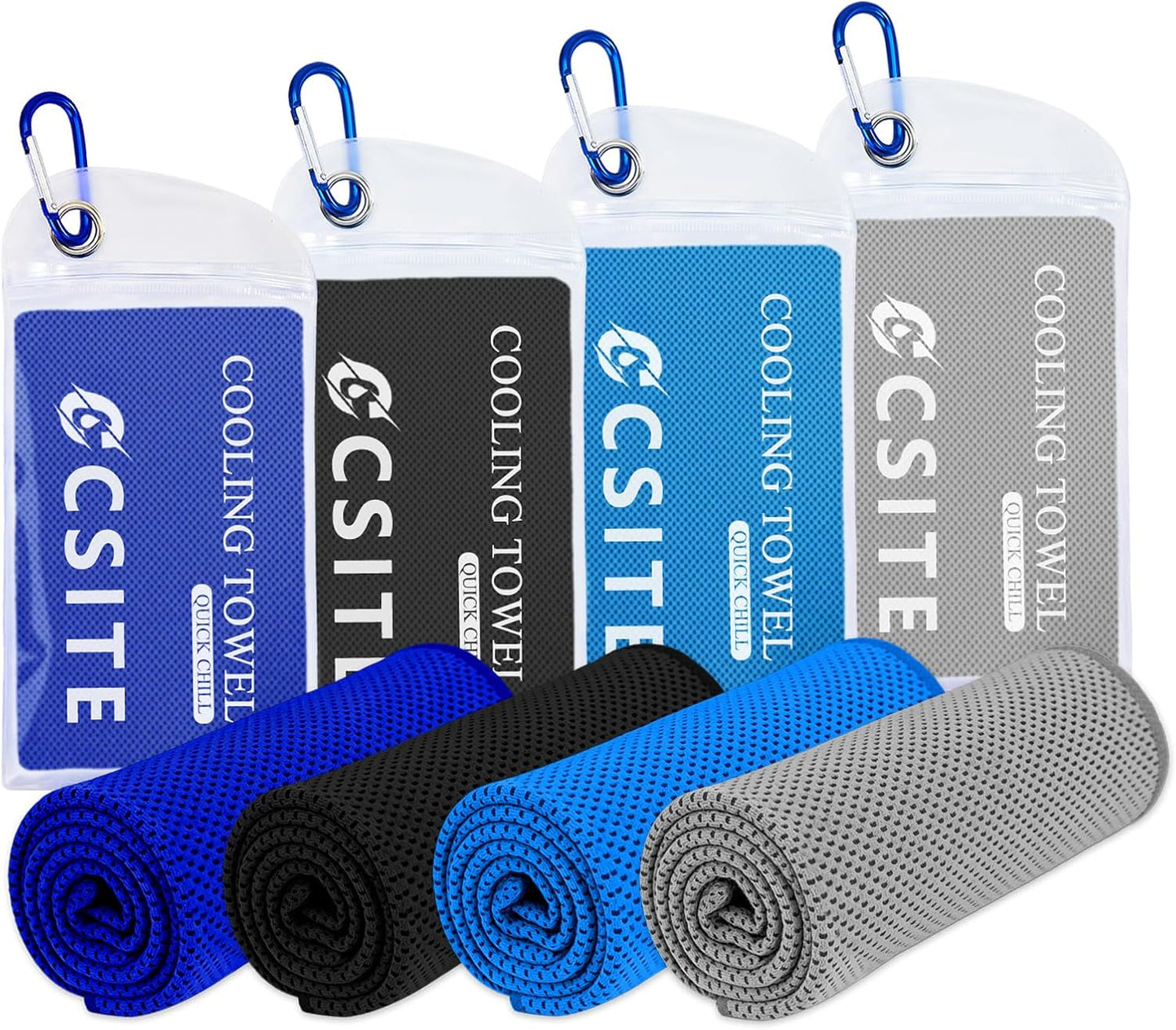 Cooling Towels for Neck and Face - 4 Pack 47x12 Inch Ice Cold Microfiber Towels, Soft & Breathable Cooling Towel for Hot Weather, Sports, Yoga, Workout, Running, Golf, Camping