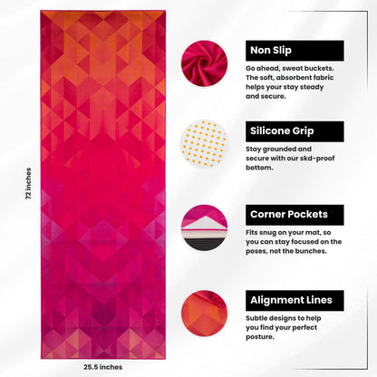 Yoga Drip Hot Yoga Towel – Non Slip Yoga Mat Towel with Corner Pockets, Silicone Grip Dots & Subtle Alignment Lines | Sweat Absorbent, Moisture Wicking, Quick Dry | No Bunching or Sliding | 72” x 26”