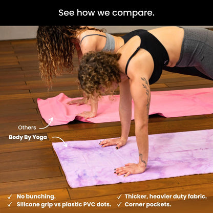 Yoga Drip Hot Yoga Towel – Non Slip Yoga Mat Towel with Corner Pockets, Silicone Grip Dots & Subtle Alignment Lines | Sweat Absorbent, Moisture Wicking, Quick Dry | No Bunching or Sliding | 72” x 26”