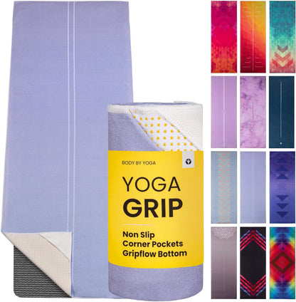 Yoga Drip Hot Yoga Towel – Non Slip Yoga Mat Towel with Corner Pockets, Silicone Grip Dots & Subtle Alignment Lines | Sweat Absorbent, Moisture Wicking, Quick Dry | No Bunching or Sliding | 72” x 26”