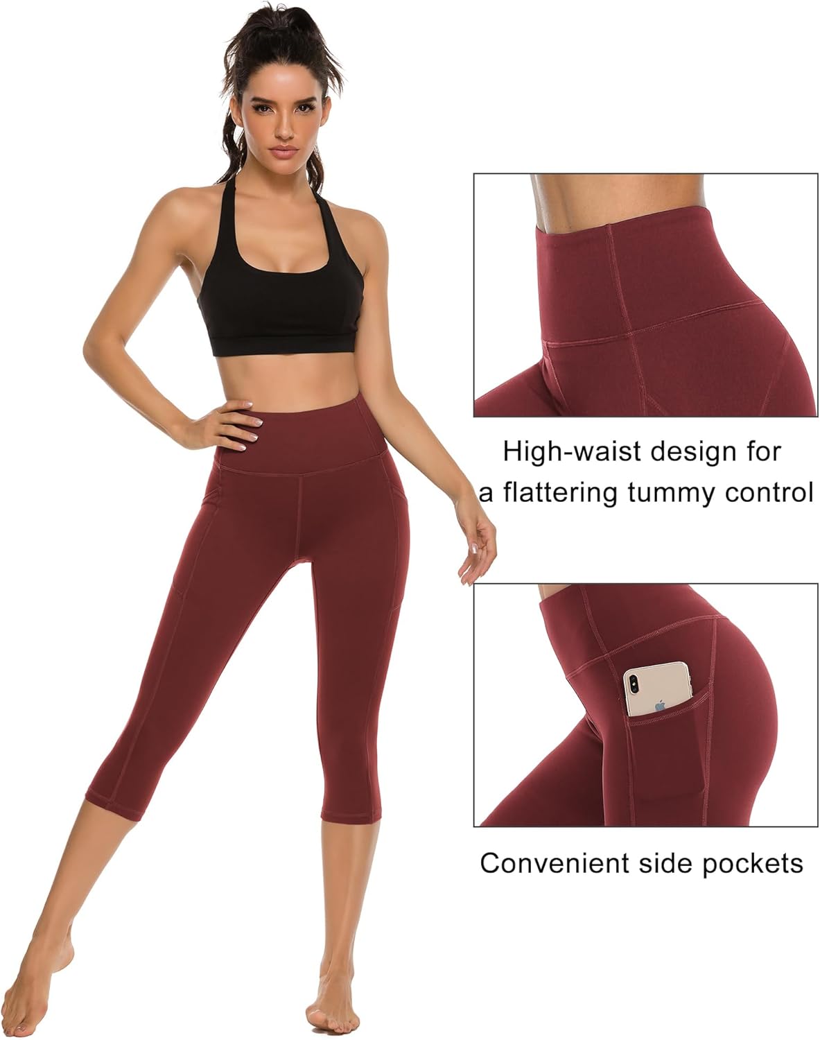 Stelle Capri Leggings for Women Yoga Pants with Pockets High Waisted Legging for Gym Workout
