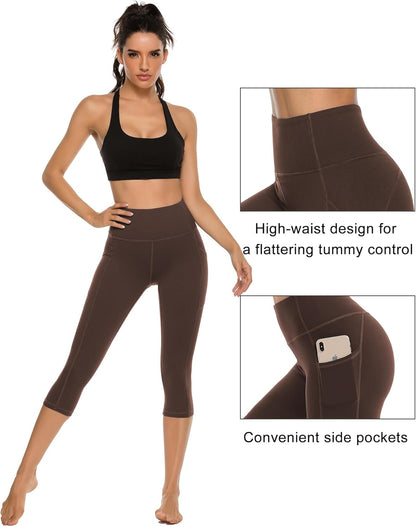 Stelle Capri Leggings for Women Yoga Pants with Pockets High Waisted Legging for Gym Workout