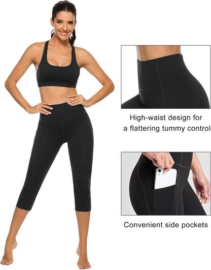 Stelle Capri Leggings for Women Yoga Pants with Pockets High Waisted Legging for Gym Workout