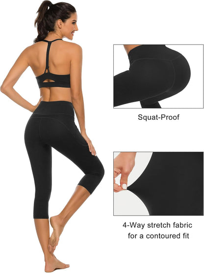 Stelle Capri Leggings for Women Yoga Pants with Pockets High Waisted Legging for Gym Workout