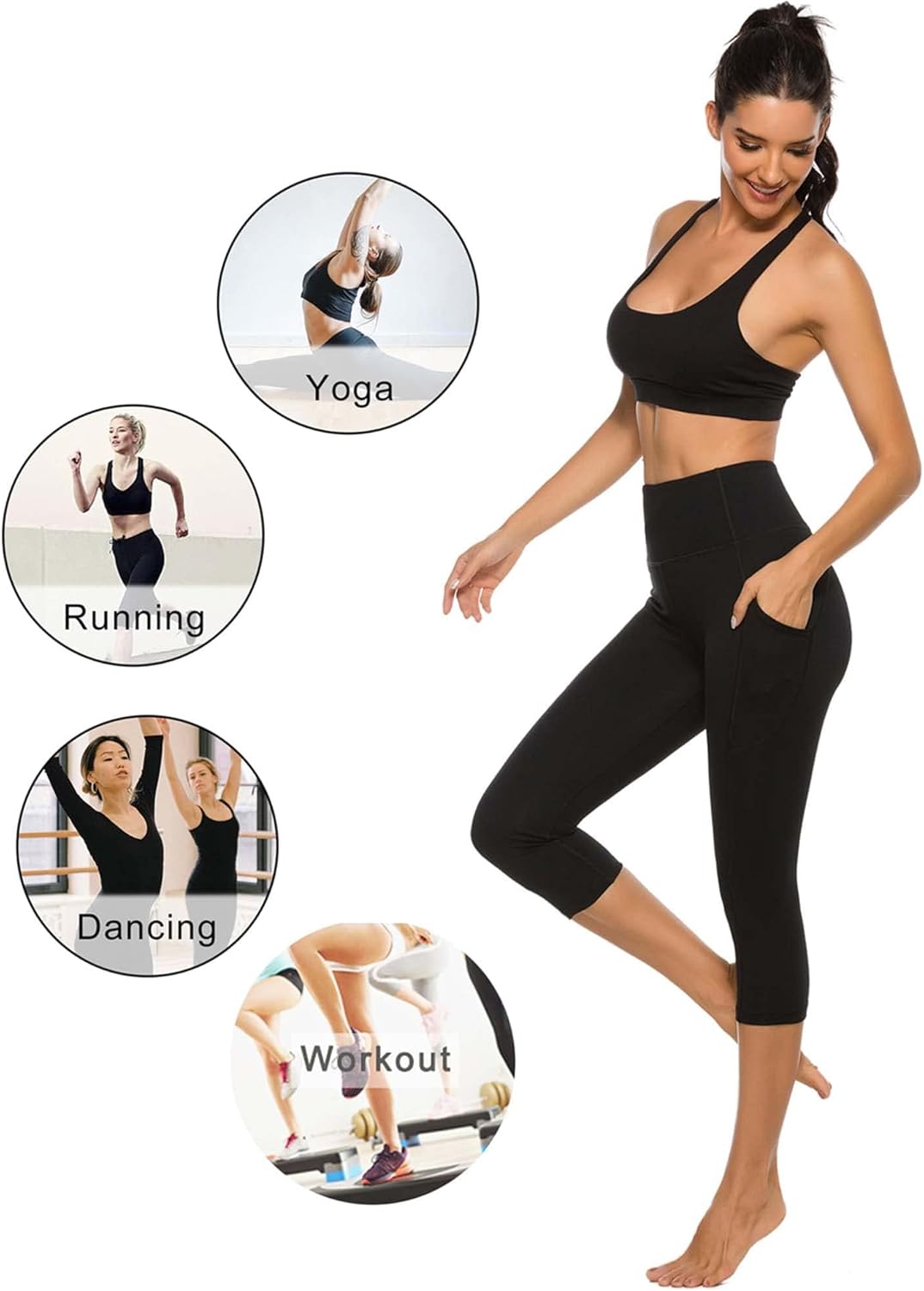 Stelle Capri Leggings for Women Yoga Pants with Pockets High Waisted Legging for Gym Workout