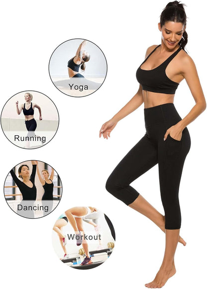 Stelle Capri Leggings for Women Yoga Pants with Pockets High Waisted Legging for Gym Workout