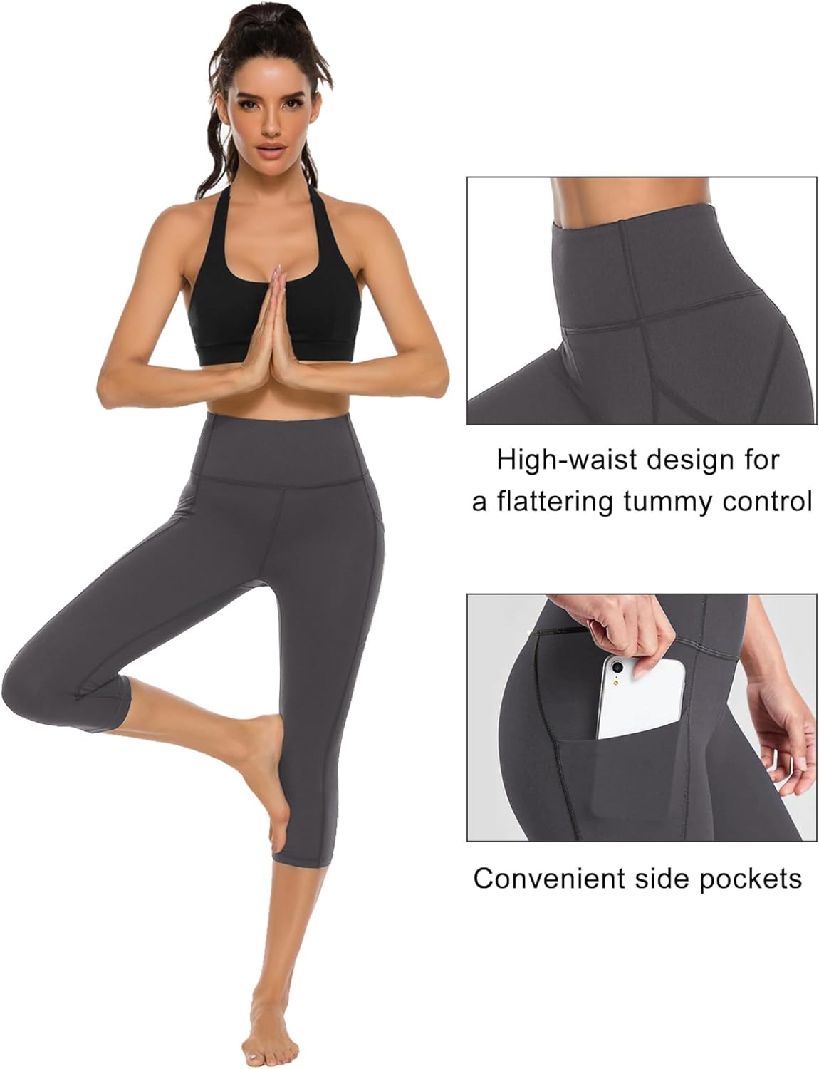 Stelle Capri Leggings for Women Yoga Pants with Pockets High Waisted Legging for Gym Workout