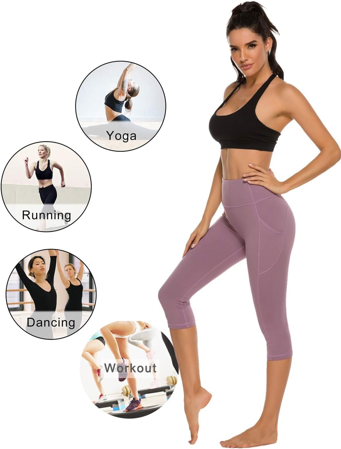 Stelle Capri Leggings for Women Yoga Pants with Pockets High Waisted Legging for Gym Workout