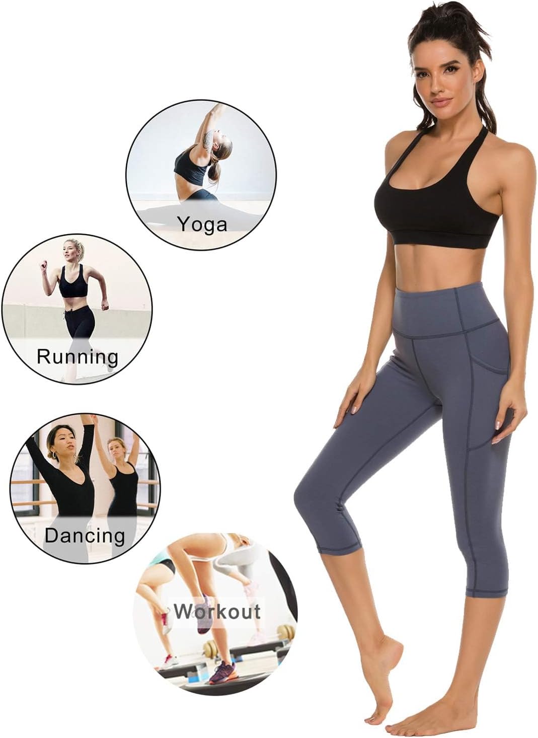 Stelle Capri Leggings for Women Yoga Pants with Pockets High Waisted Legging for Gym Workout