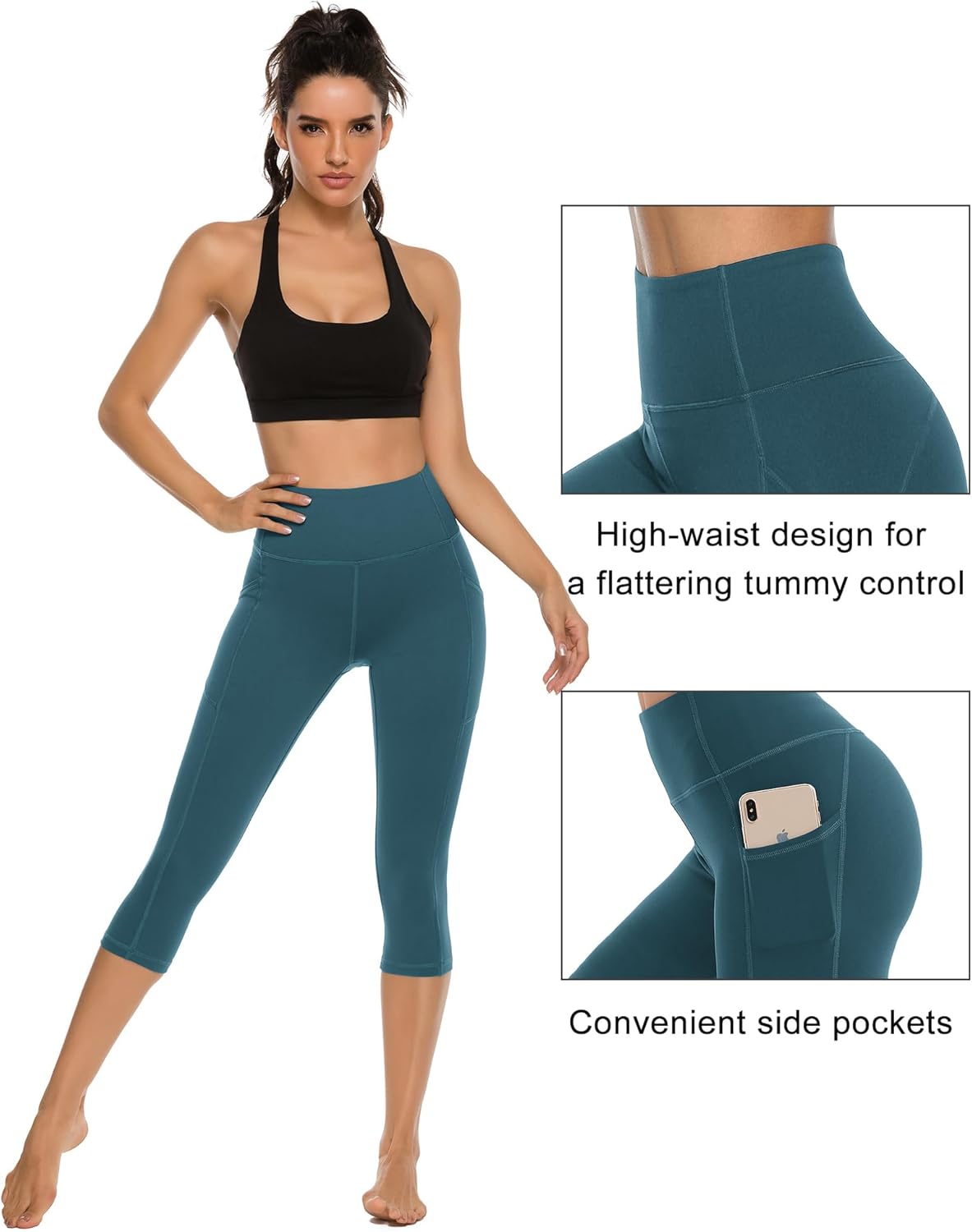 Stelle Capri Leggings for Women Yoga Pants with Pockets High Waisted Legging for Gym Workout