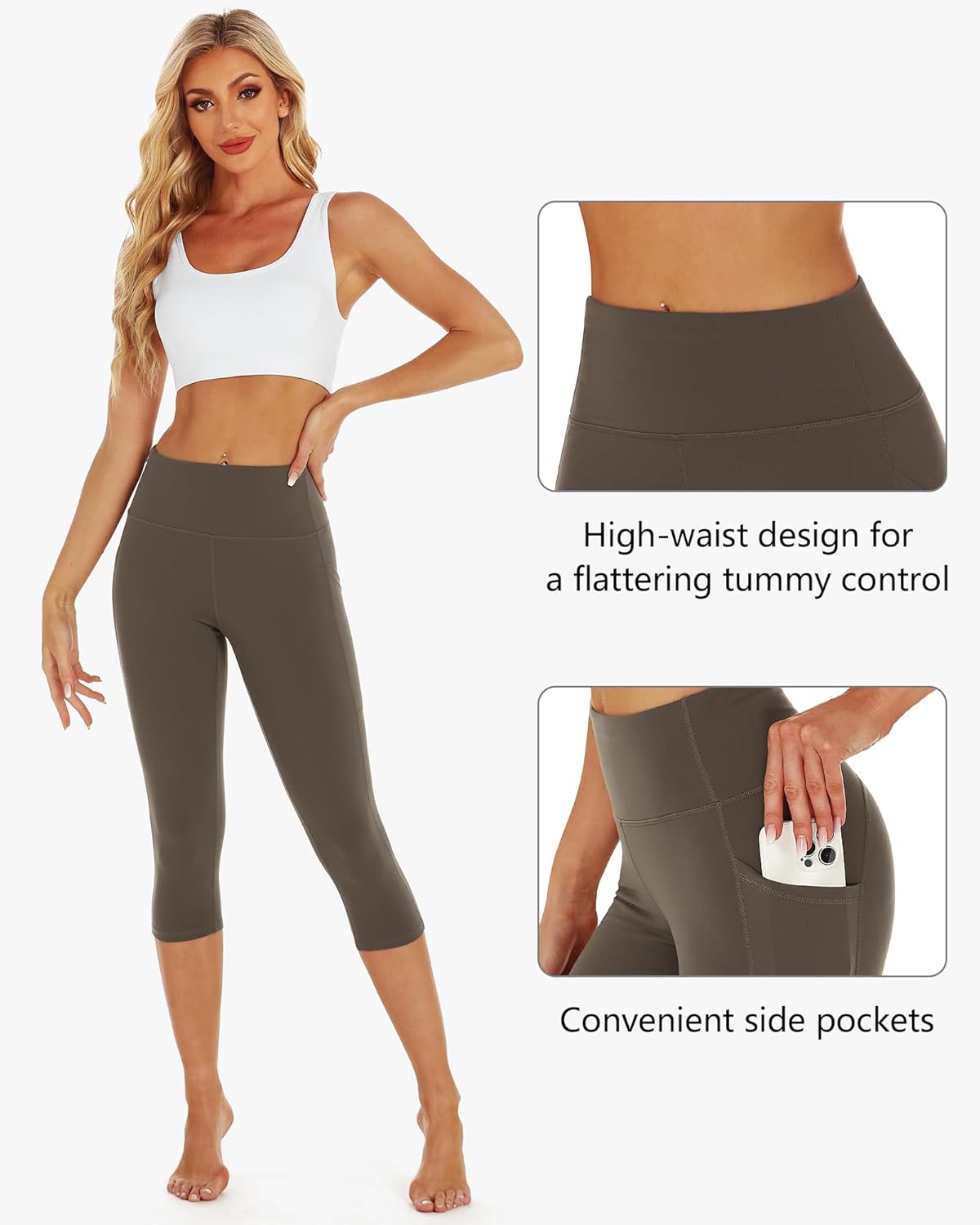 Stelle Capri Leggings for Women Yoga Pants with Pockets High Waisted Legging for Gym Workout