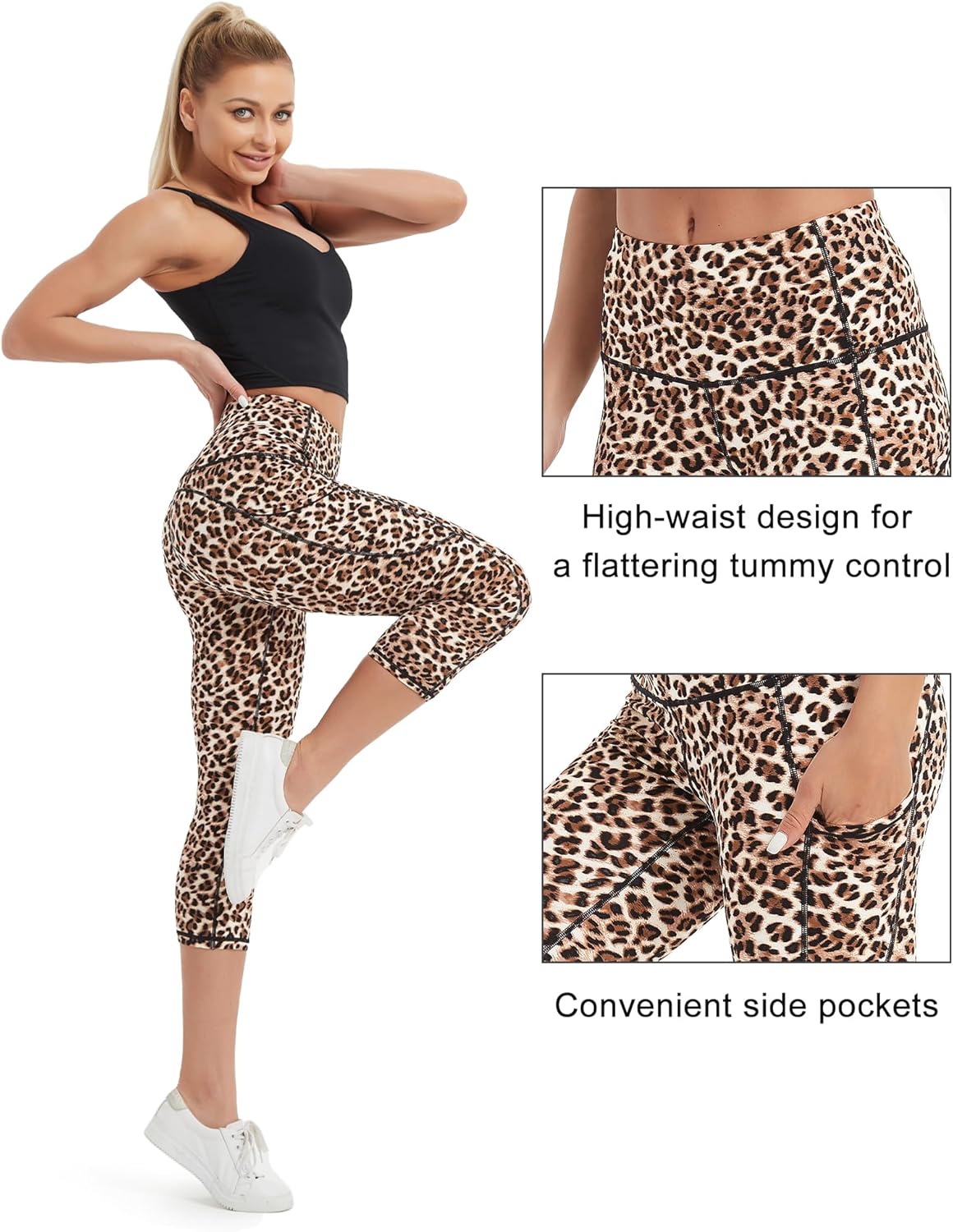 Stelle Capri Leggings for Women Yoga Pants with Pockets High Waisted Legging for Gym Workout