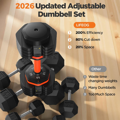 2026 FDB2 Updated Adjustable Dumbbell Set of 2, 5-in-1/10-in-1 Weights Dumbbell Set with Storage Box, 25lbs/55lbs Adjustable Weights with Anti-slip Silicone Grip, Weight Set For Home Gym Suit both Men and Women