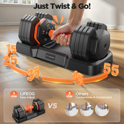 2026 FDB2 Updated Adjustable Dumbbell Set of 2, 5-in-1/10-in-1 Weights Dumbbell Set with Storage Box, 25lbs/55lbs Adjustable Weights with Anti-slip Silicone Grip, Weight Set For Home Gym Suit both Men and Women