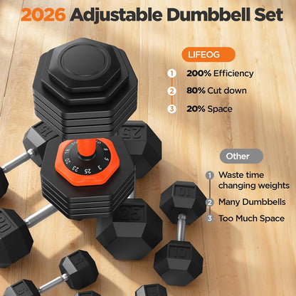 2026 FDB2 Updated Adjustable Dumbbell Set of 2, 5-in-1/10-in-1 Weights Dumbbell Set with Storage Box, 25lbs/55lbs Adjustable Weights with Anti-slip Silicone Grip, Weight Set For Home Gym Suit both Men and Women