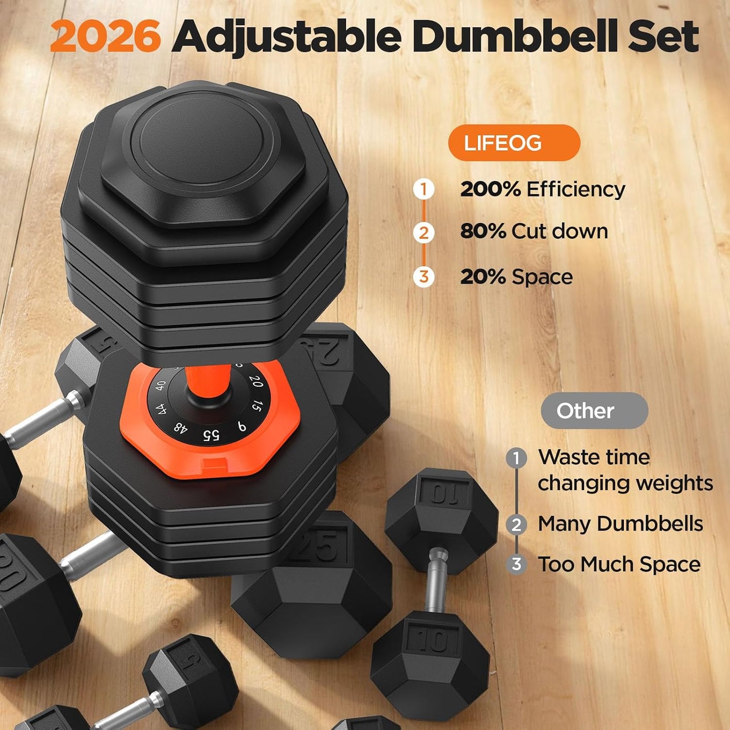 2026 FDB2 Updated Adjustable Dumbbell Set of 2, 5-in-1/10-in-1 Weights Dumbbell Set with Storage Box, 25lbs/55lbs Adjustable Weights with Anti-slip Silicone Grip, Weight Set For Home Gym Suit both Men and Women