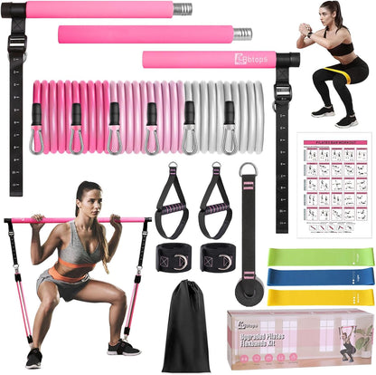 Bbtops Pilates Bar Kit with Resistance Bands,Pilates Bar with Stackable Bands Workout Equipment for Legs,Hip,Waist and Arm,Exercise Fitness Equipment for Women & Men