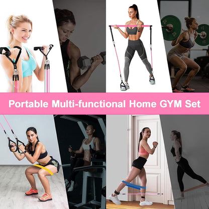 Bbtops Pilates Bar Kit with Resistance Bands,Pilates Bar with Stackable Bands Workout Equipment for Legs,Hip,Waist and Arm,Exercise Fitness Equipment for Women & Men