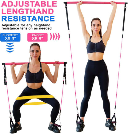 Bbtops Pilates Bar Kit with Resistance Bands,Pilates Bar with Stackable Bands Workout Equipment for Legs,Hip,Waist and Arm,Exercise Fitness Equipment for Women & Men
