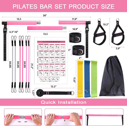 Bbtops Pilates Bar Kit with Resistance Bands,Pilates Bar with Stackable Bands Workout Equipment for Legs,Hip,Waist and Arm,Exercise Fitness Equipment for Women & Men