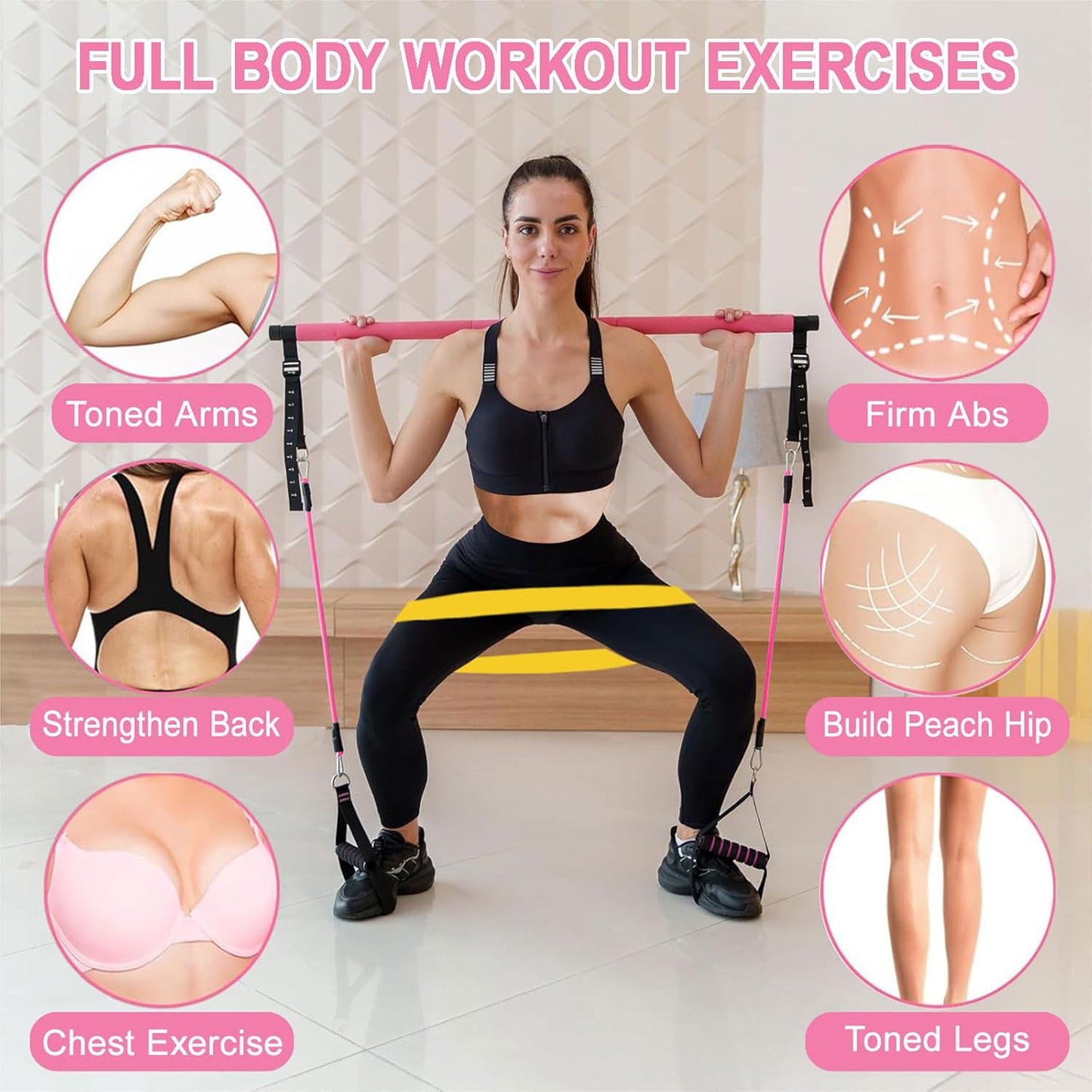 Bbtops Pilates Bar Kit with Resistance Bands,Pilates Bar with Stackable Bands Workout Equipment for Legs,Hip,Waist and Arm,Exercise Fitness Equipment for Women & Men