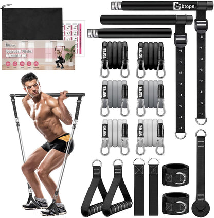Bbtops Pilates Bar Kit with Resistance Bands,Pilates Bar with Stackable Bands Workout Equipment for Legs,Hip,Waist and Arm,Exercise Fitness Equipment for Women & Men