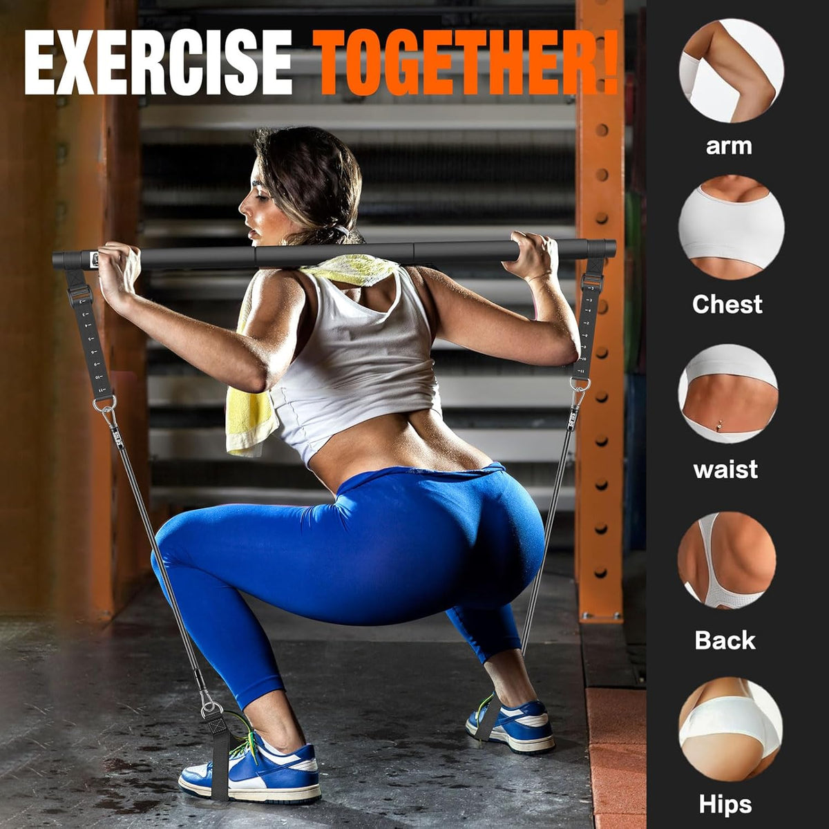 Bbtops Pilates Bar Kit with Resistance Bands,Pilates Bar with Stackable Bands Workout Equipment for Legs,Hip,Waist and Arm,Exercise Fitness Equipment for Women & Men