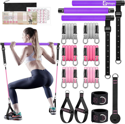 Bbtops Pilates Bar Kit with Resistance Bands,Pilates Bar with Stackable Bands Workout Equipment for Legs,Hip,Waist and Arm,Exercise Fitness Equipment for Women & Men