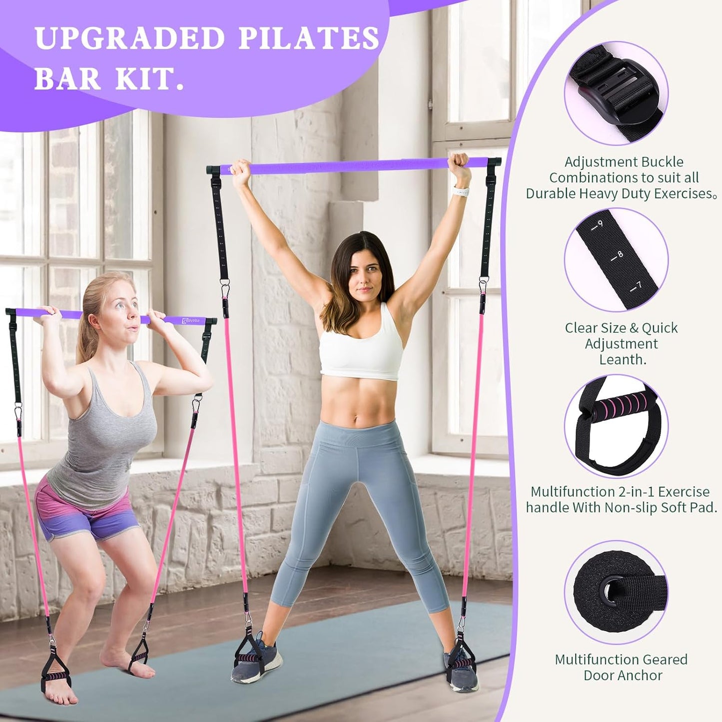 Bbtops Pilates Bar Kit with Resistance Bands,Pilates Bar with Stackable Bands Workout Equipment for Legs,Hip,Waist and Arm,Exercise Fitness Equipment for Women & Men