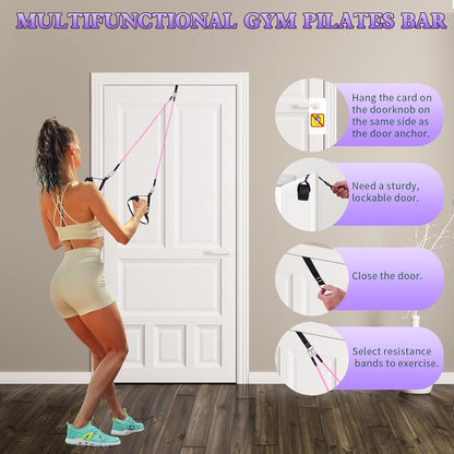 Bbtops Pilates Bar Kit with Resistance Bands,Pilates Bar with Stackable Bands Workout Equipment for Legs,Hip,Waist and Arm,Exercise Fitness Equipment for Women & Men